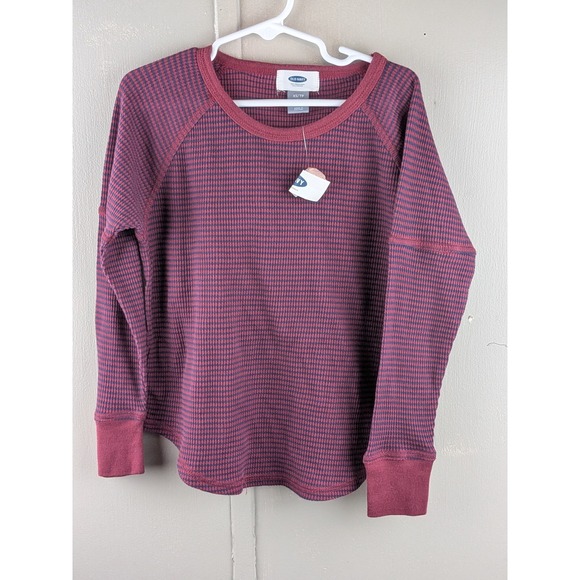 Old Navy Other - Old Navy Kids XS 5 Burgundy Navy Striped Thermal Waffle Knit Raglan Top NWT